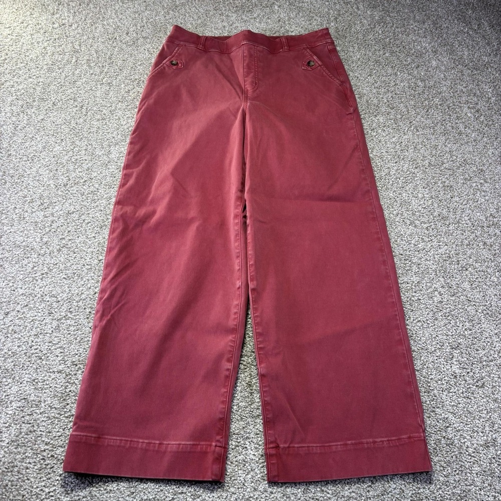 Spanx Pants Womens Large Red Wide Leg Crop Twill Pull On Chino Stretch Casual